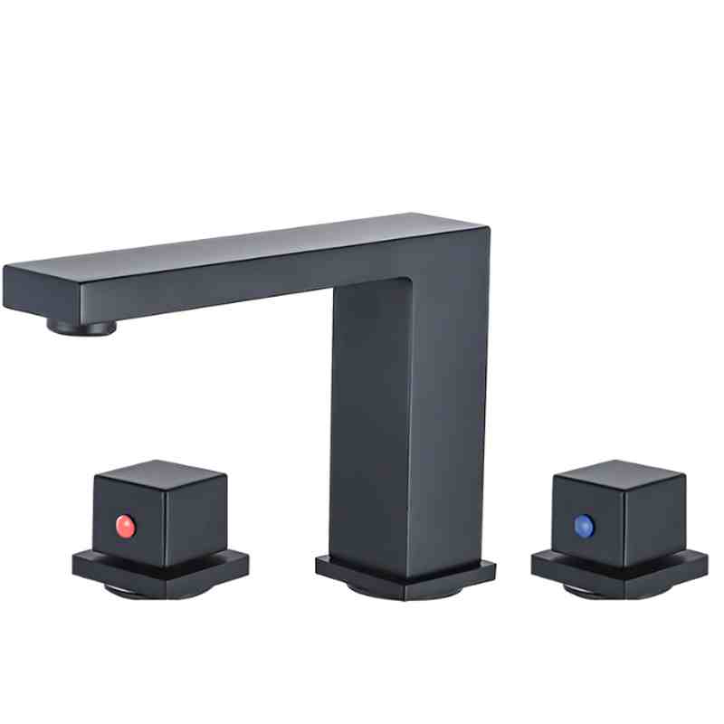 All copper three hole basin split type black double handle single hole faucet