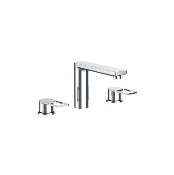 Mounted Polished Chrome 3 Holes Double Handle Hiah-Arc Bathroom Split Basin Faucet